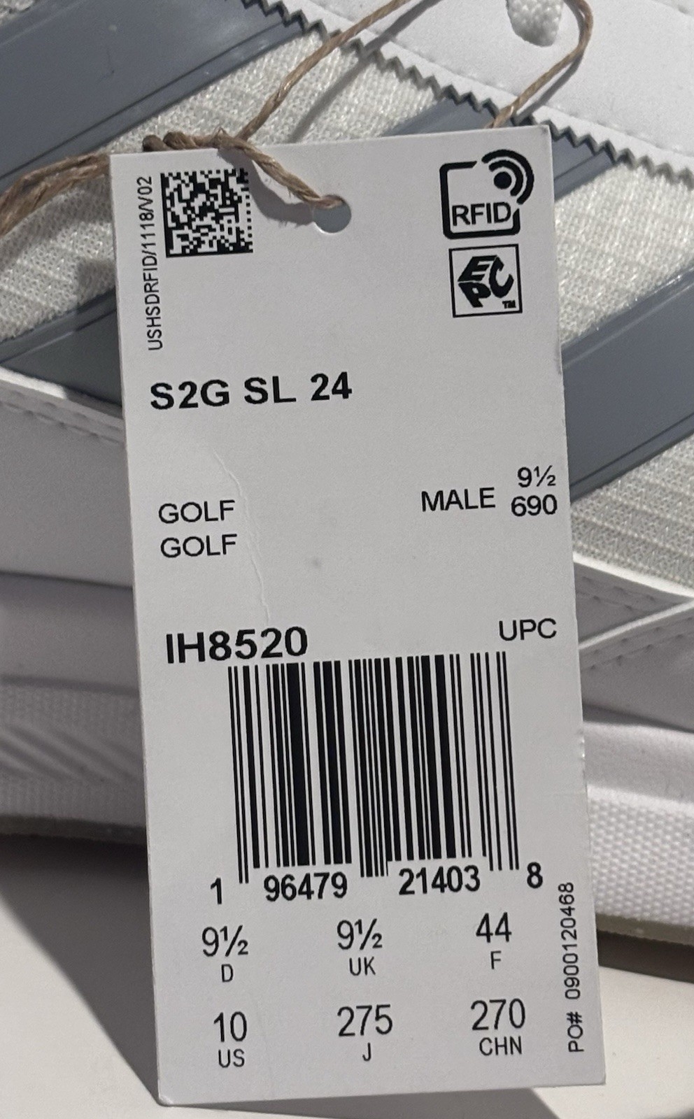 Adidas S2G 24 Spikeless Golf Shoes Cloud White Halo Silver Gum IH8520 Size 10