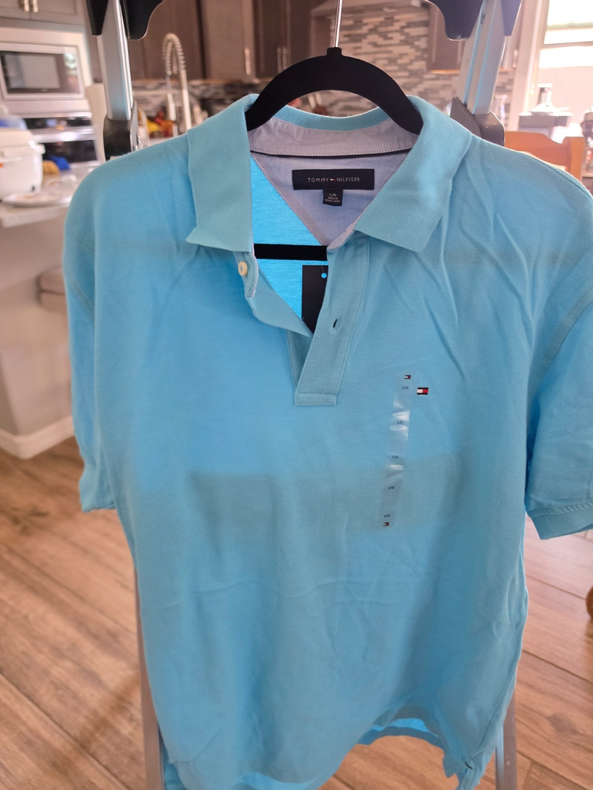 NWT Tommy Hilfiger Polo Shirt Mens Large Light Blue Classic Fit Pique Cotton