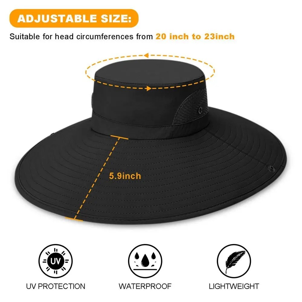 Men Wide Brim Sun Hat UV Protection Bucket Cap for Hiking Camping Fishing Safari