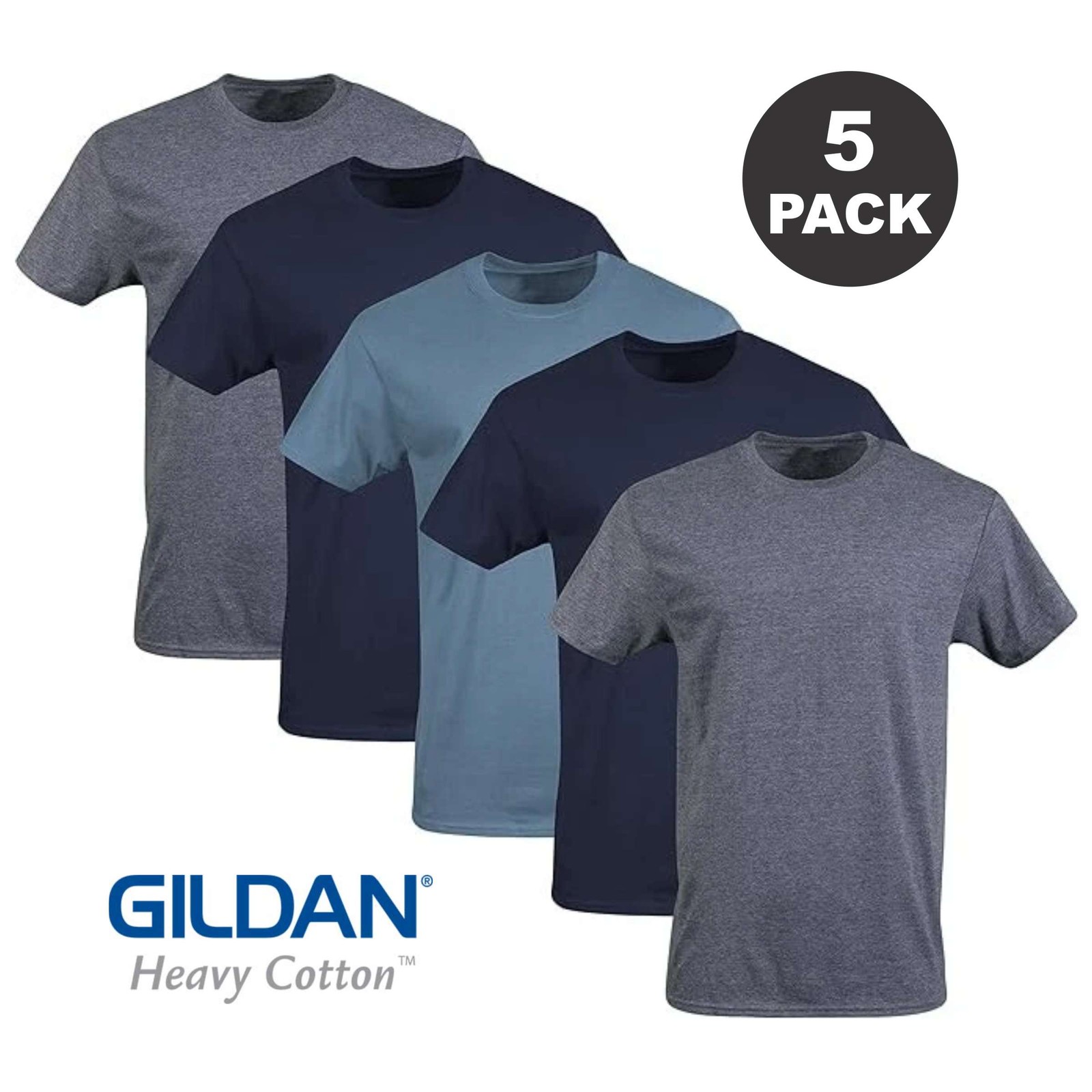 Gildan (5-pack) Bulk Solid Heavy Cotton Short Sleeve Blank Tee T-Shirt S-5XL New