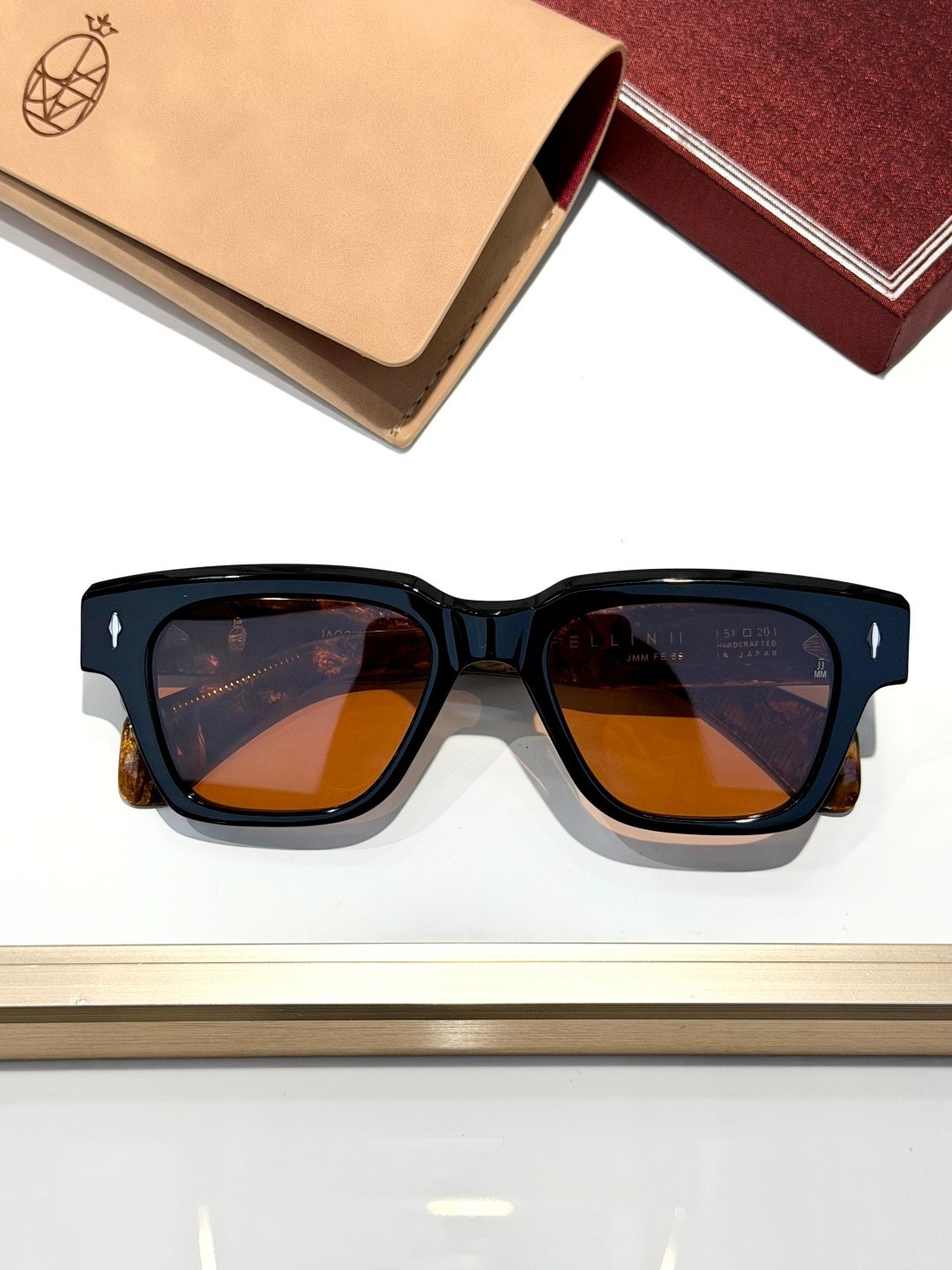 JACQUES MARIE MAGE FELLINI Black Brown Marble Orange 146 Sunglasses New w/ Case