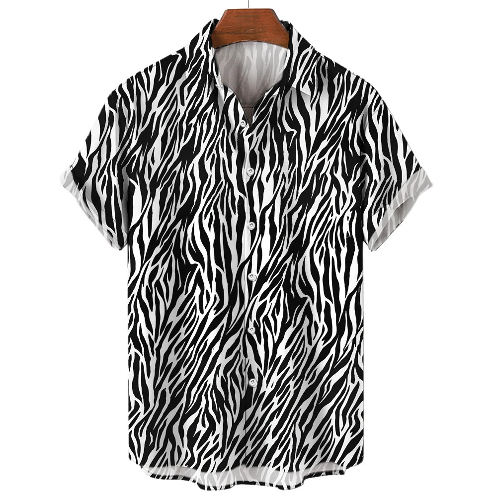 Men’s Leopard Print Oversized Short Sleeve Button-Up Shirt with Lapel