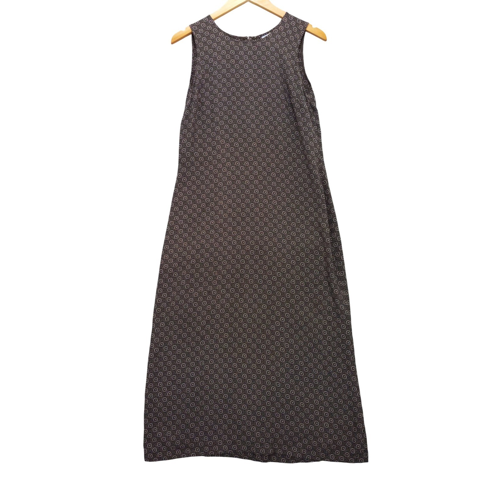 True Vintage 90s Old Navy Maxi Dress Sz 6 Brown Sleeveless Rayon Geometric Print