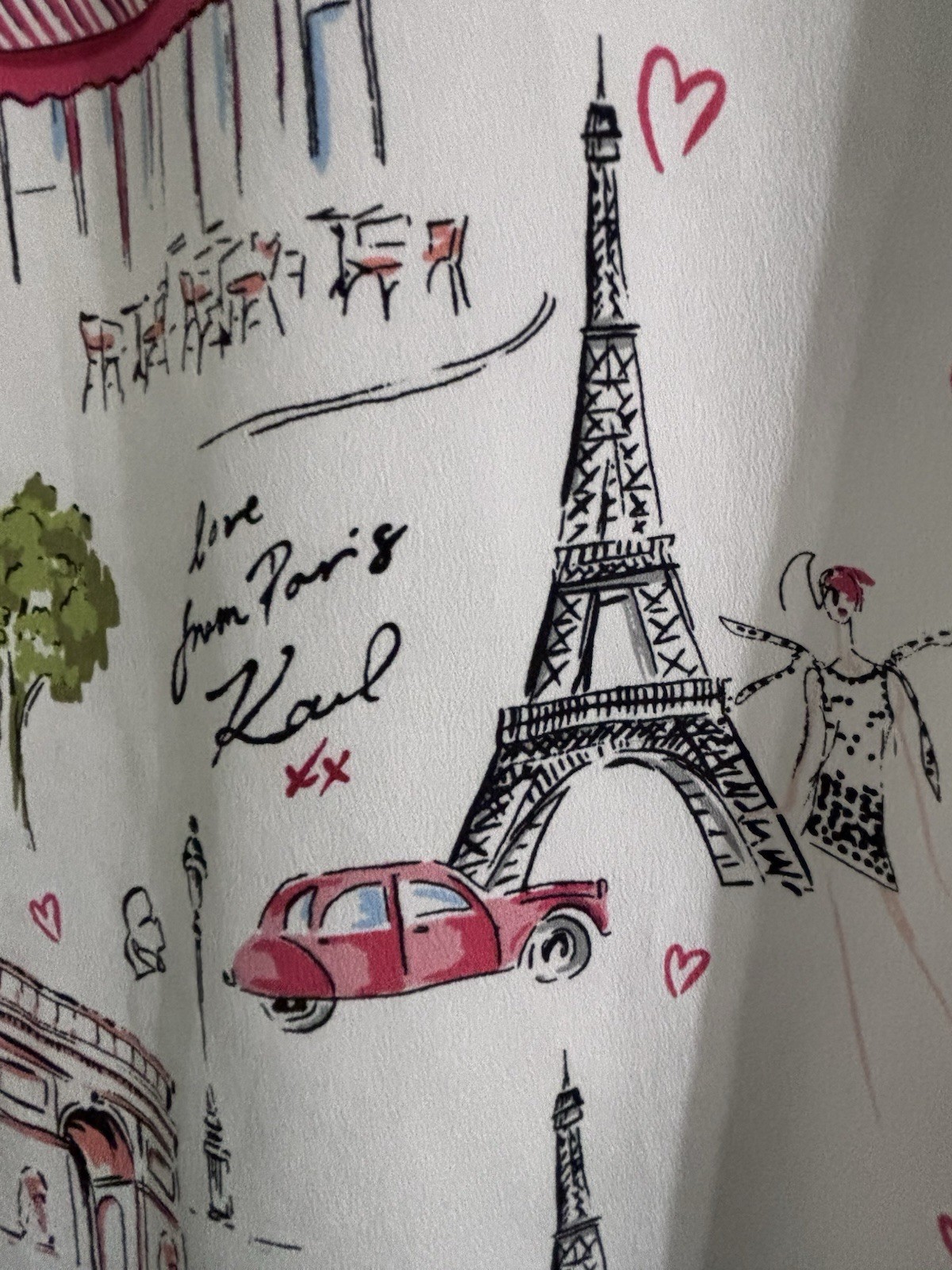 KARL LAGERFELD PARIS Women’s Button-Up Shirt Collared Paris Print White M