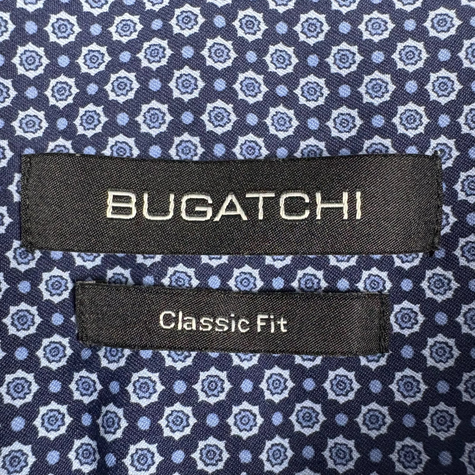 Bugatchi UOMO Men’s Shirt XL Long Sleeve Blue White Floral Classic Fit Nylon