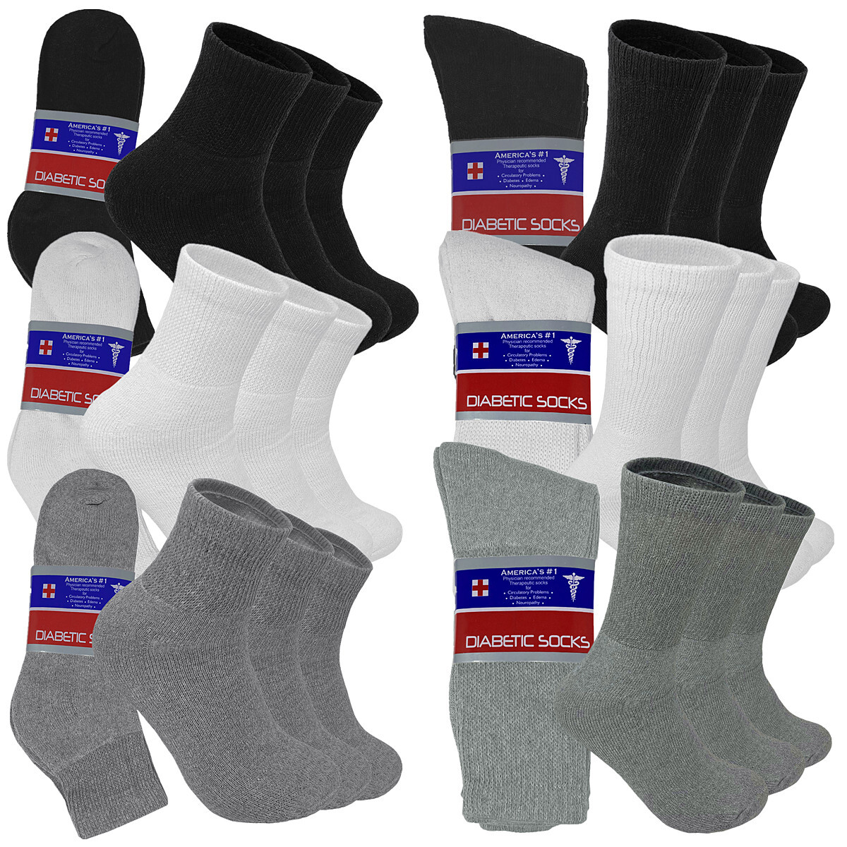 3,6,12 Pairs Diabetic Crew Circulatory Socks Health Women Cotton 9 10-15