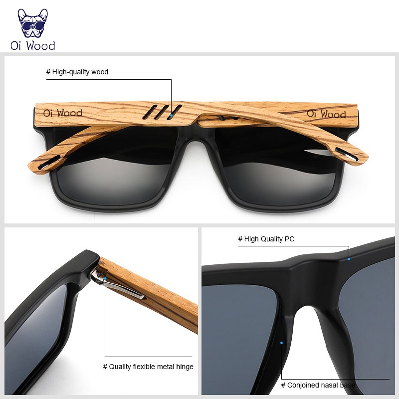 Oi Wood Polarized Square Sunglasses Men UV400 Mirror Sport Driving Glasses