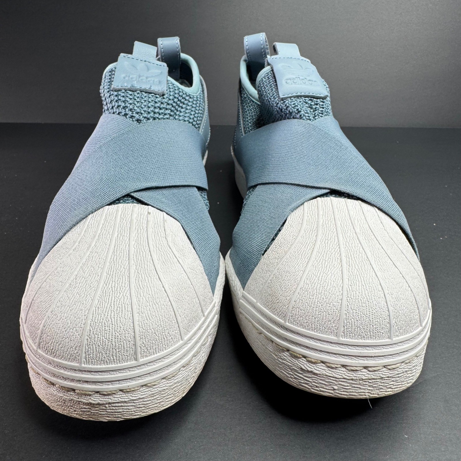 Adidas Superstar Slip-On Ash Grey Blue Knit Shell Toe Sneakers AQ0869 Womens 9