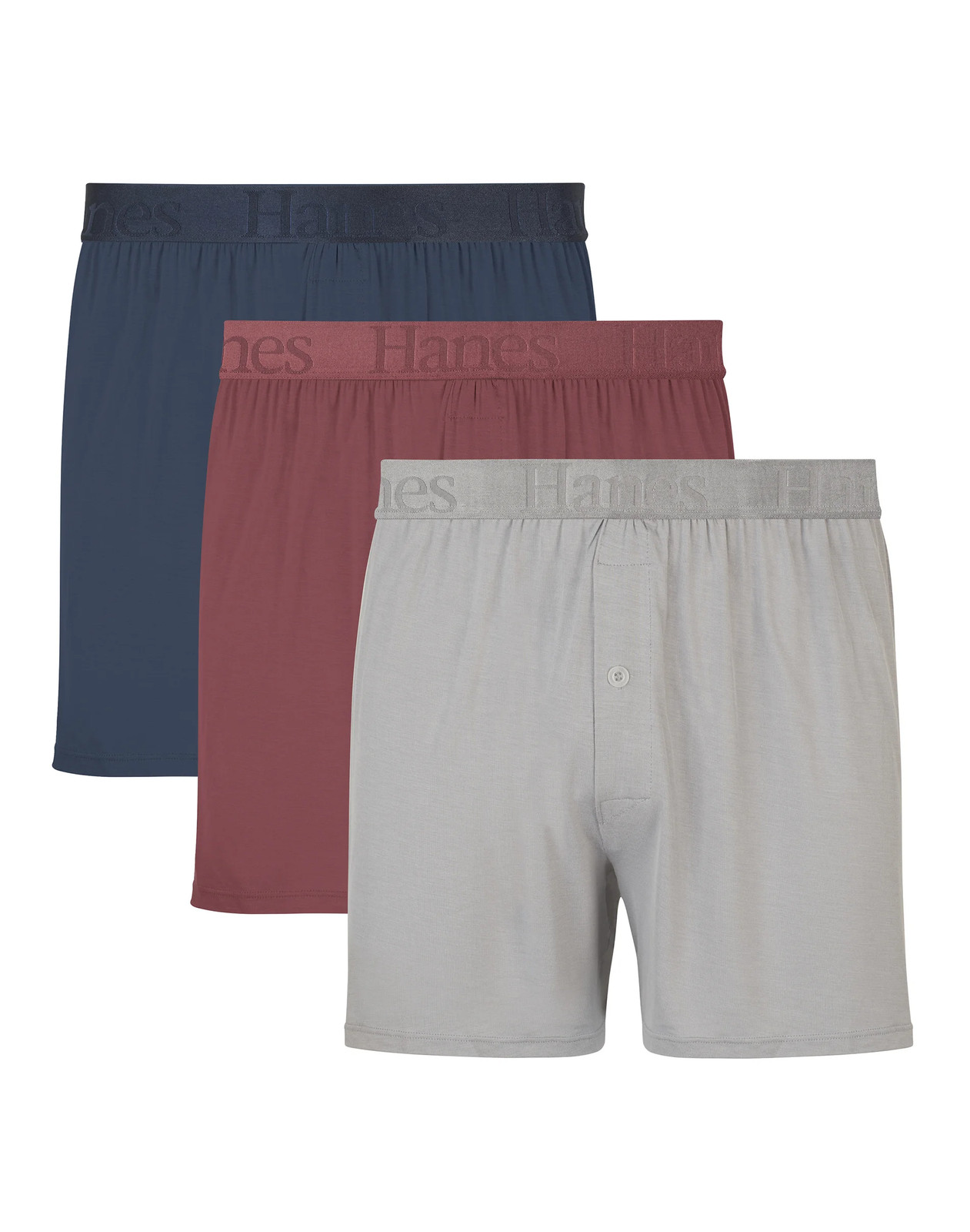 Hanes Originals Ultimate Men’s SuperSoft Knit Boxer Underwear, Blue/Grey/Red,