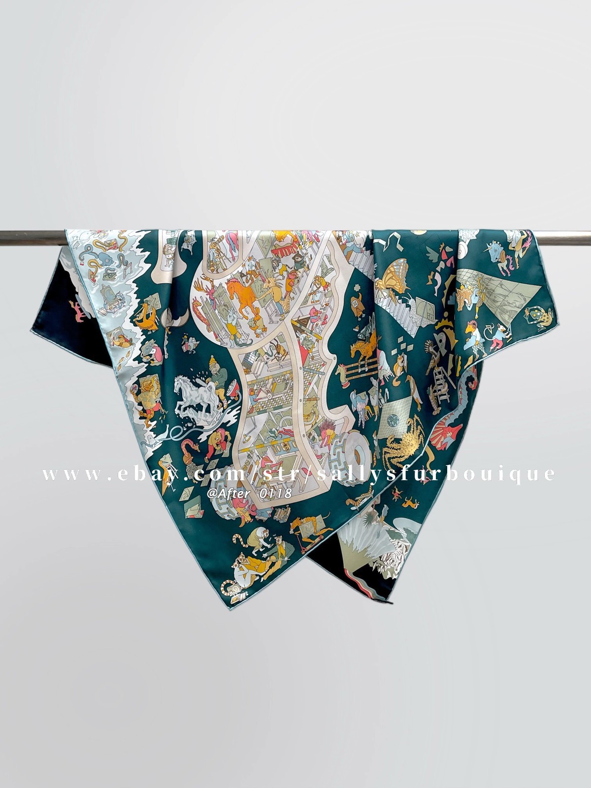 Sallys Heavy 18 Momme Twill Silk Wrap Scarf Horse Print Double Face Shawl 35″