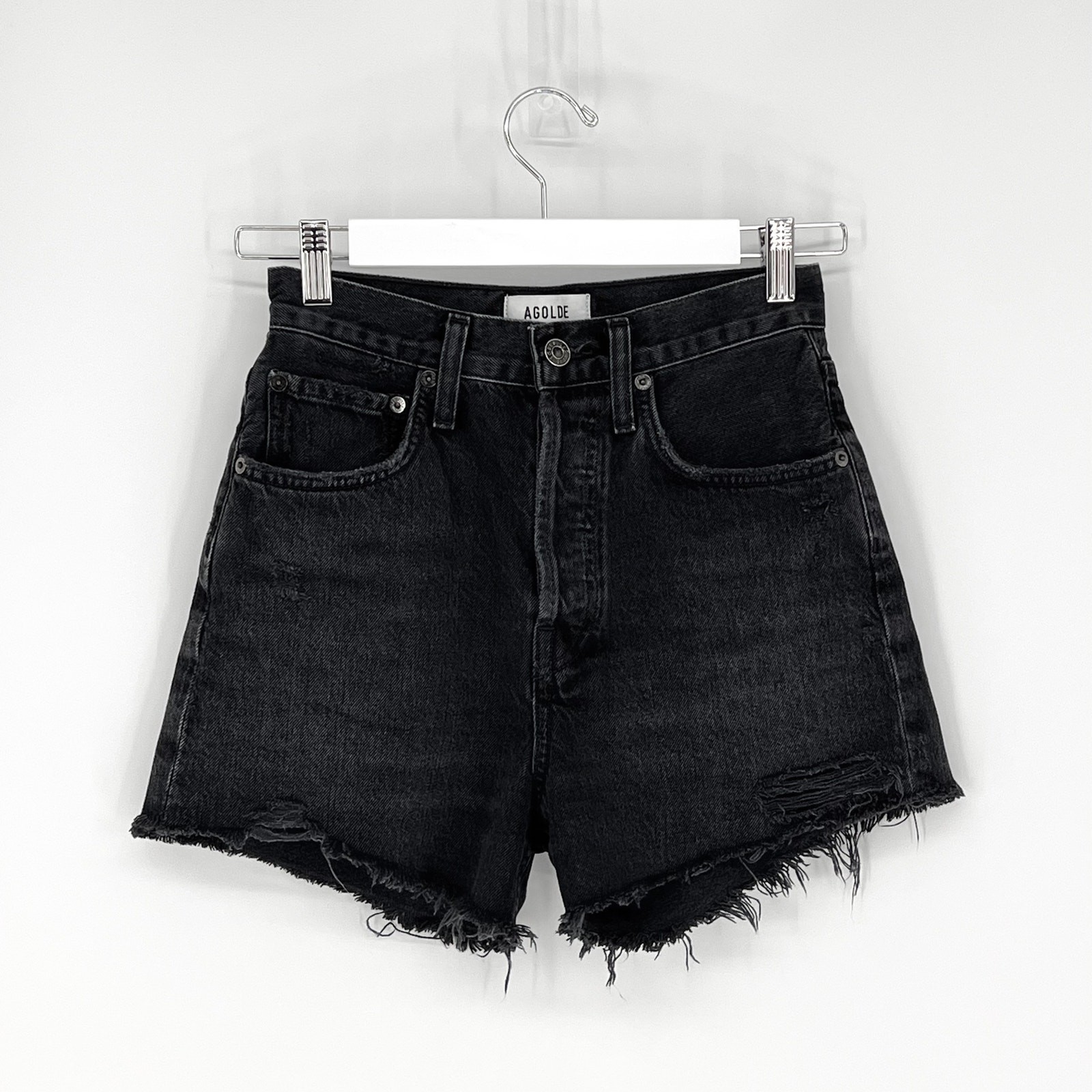 AGOLDE Women’s Size 24 Riley High Rise Denim Shorts Vortex Black 100% Cotton