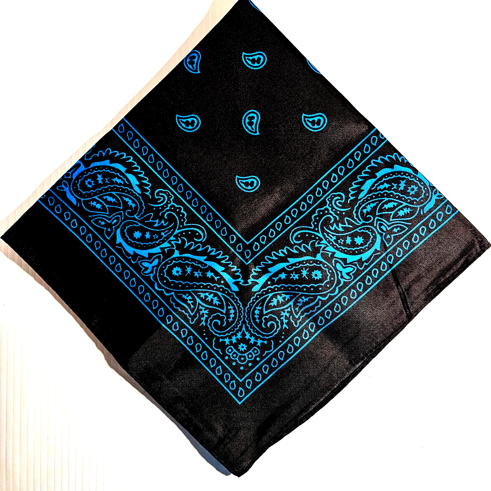 Black Bandana 100% Poly Paisley Print Double-Sided Head Neck Face Mask 21″-22″