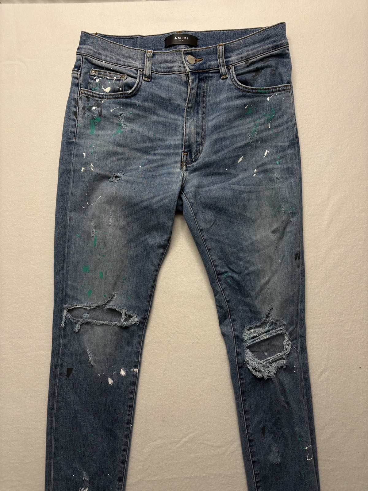 AMIRI Distressed Skinny Jeans Light Wash Blue Denim Men’s Size 31 Regular