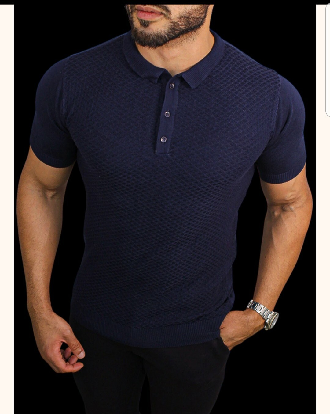 Mens T shirt polo style textured size M to XL (refer description) navy blue