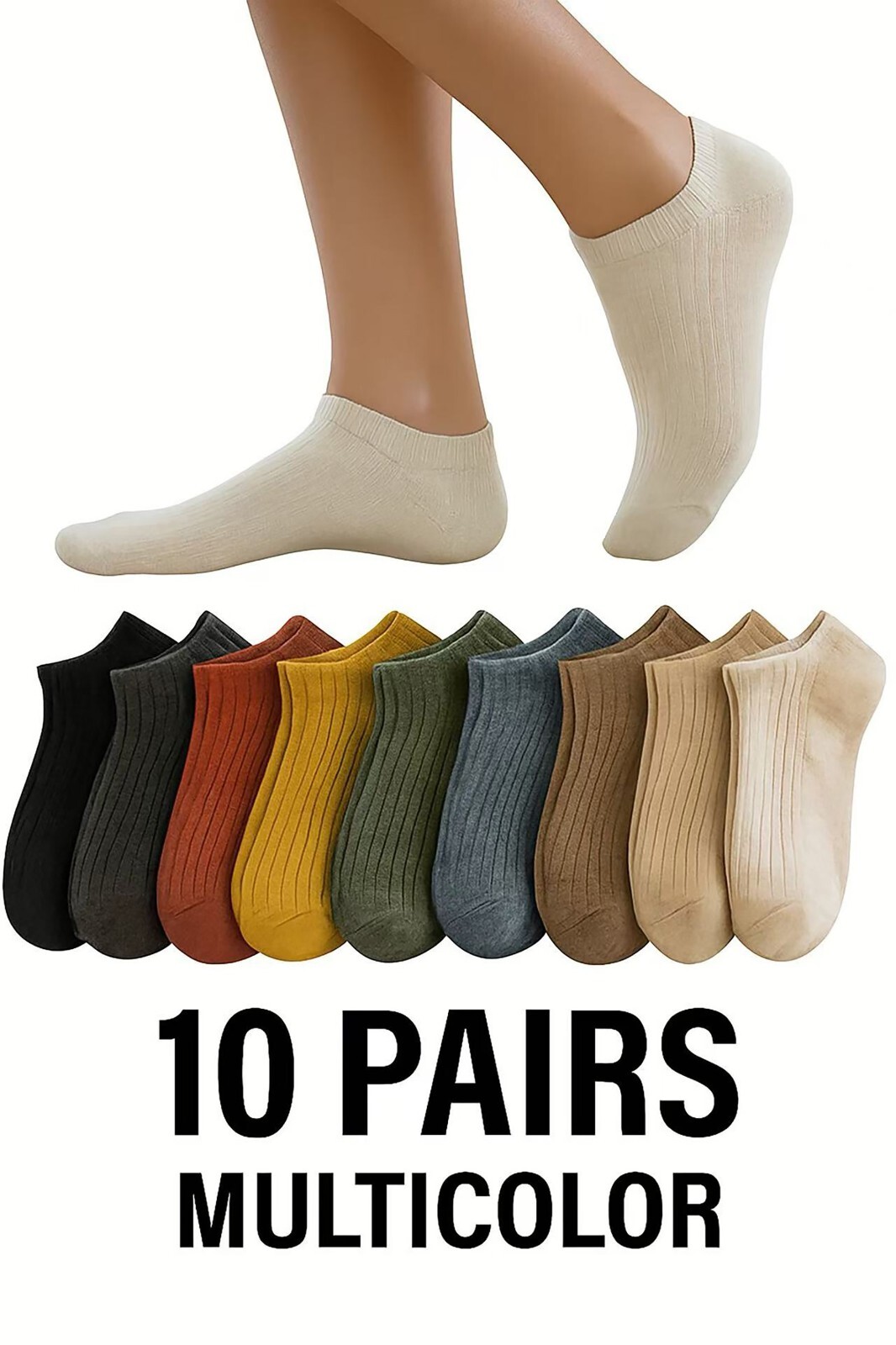 Vibrant Ankle Socks – 10 Pairs in Multiple Colors for Everyday Wear