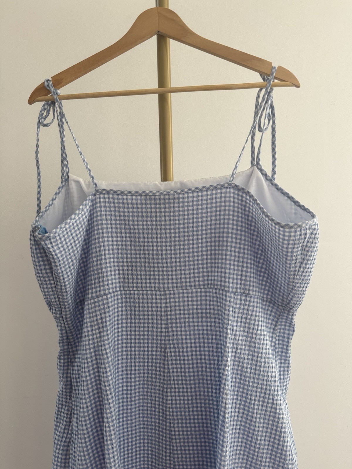 Primark Light Blue Gingham Summer Dress UK 20 Tie Strap Side Zip Lightweight