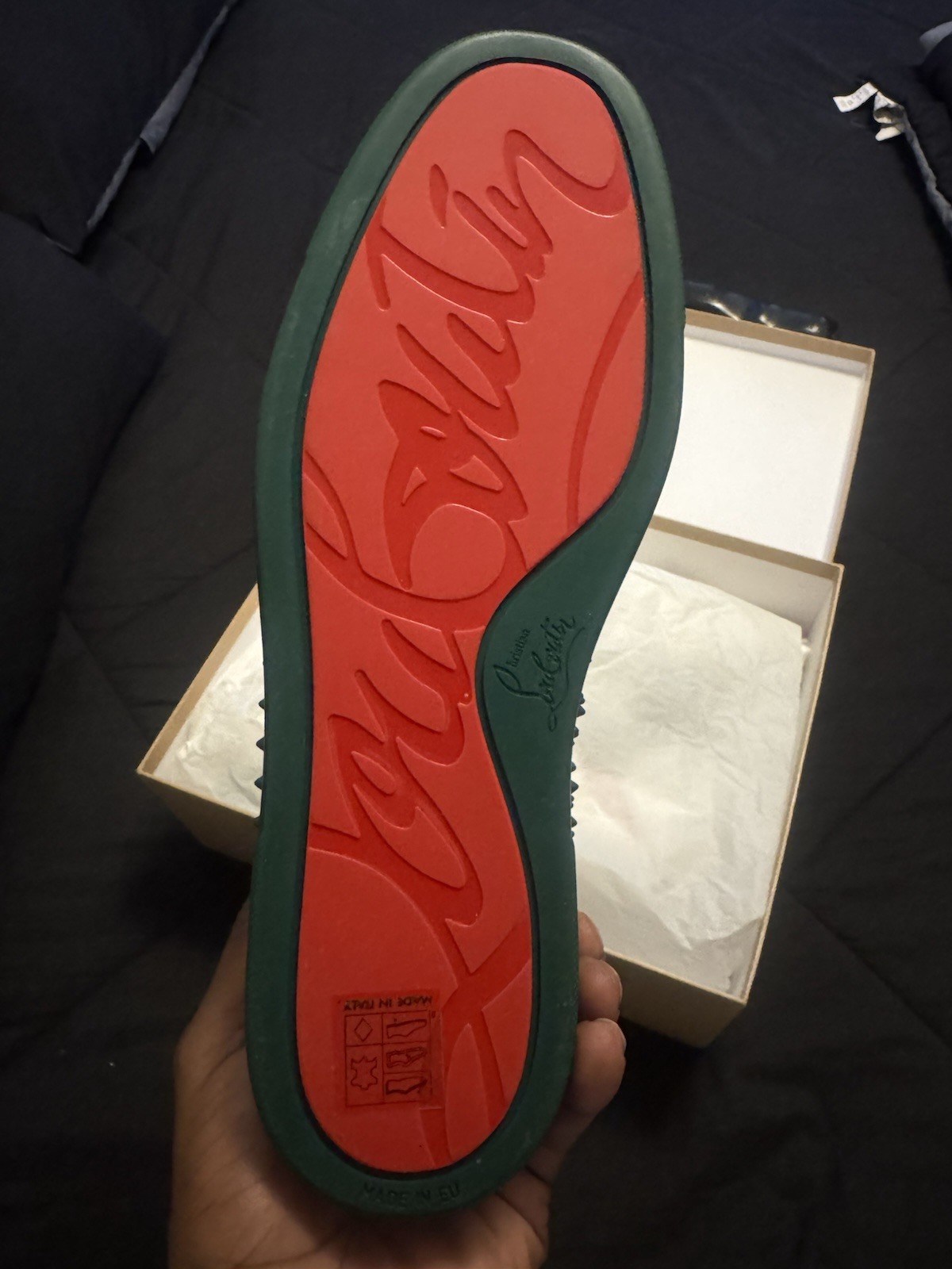Christian Louboutin Louis Spikes Green High Top Sneakers Red Sole Men’s