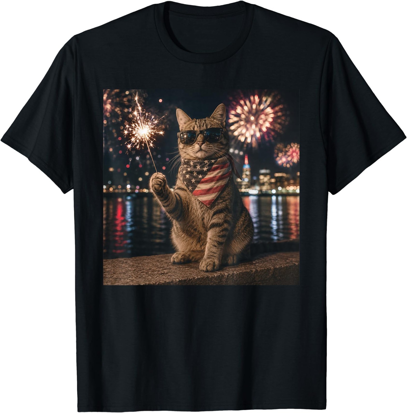Funny Cat Fireworks Meme Patriotic 4th of July Cat Lovers T-Shirt