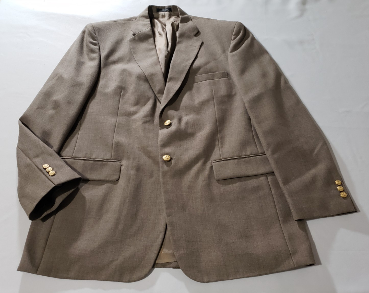 Stafford Jacket 44L Wool Poly Blend Blazer Lined two Button Single Vent Beige