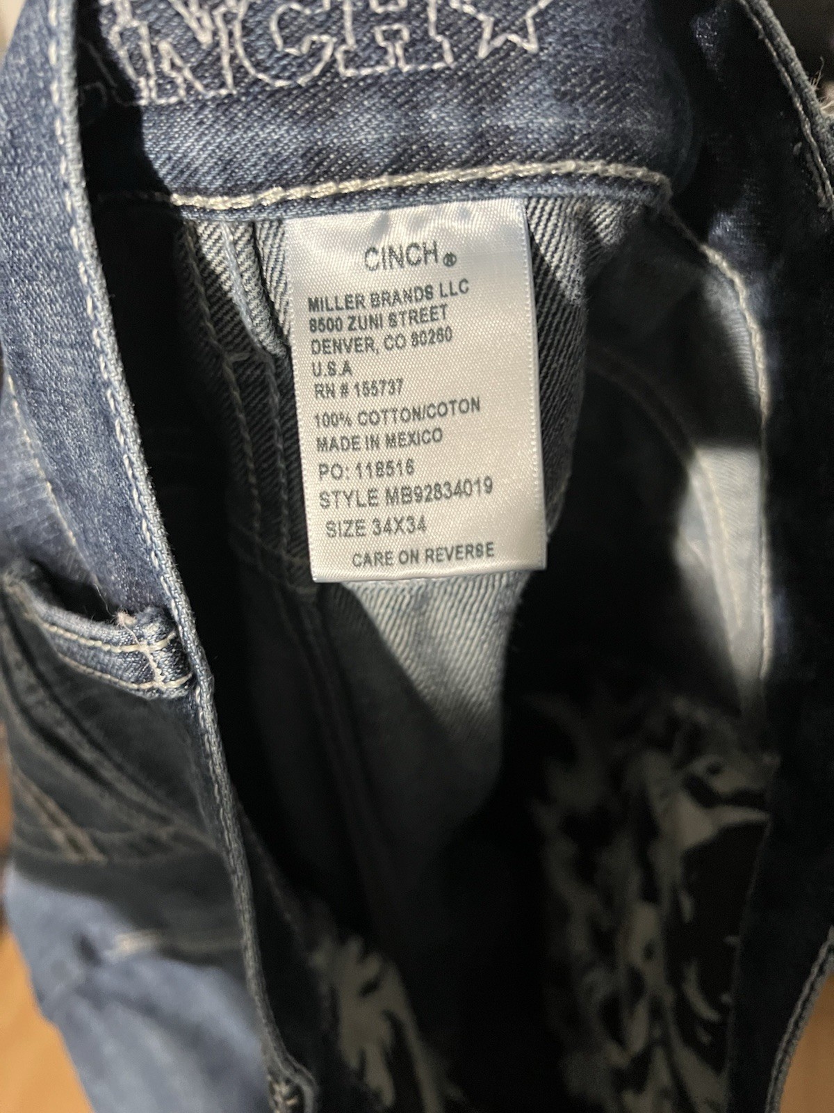 CINCH Men’s Dark Wash Blue Denim Jeans Straight Leg Regular Fit 5-Pocket