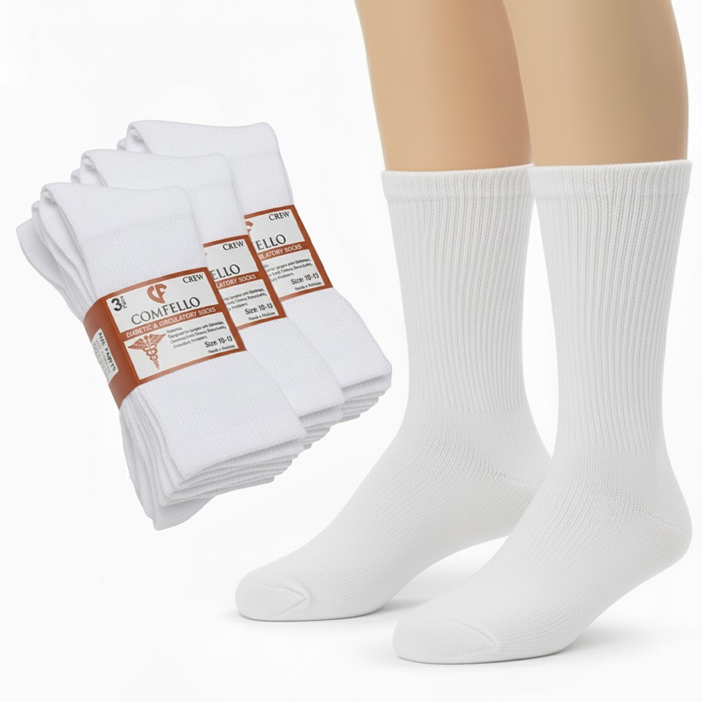 15 18 Pairs Health Circulatory Crew Cotton Diabetic Socks White 9-11 10-13 13-15
