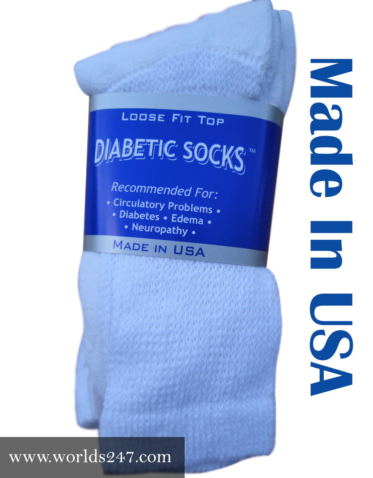 BEST QUALITY WHITE CREW DIABETIC SOCKS SIZE 9-11,10-13 & 13-15 MADE IN USA