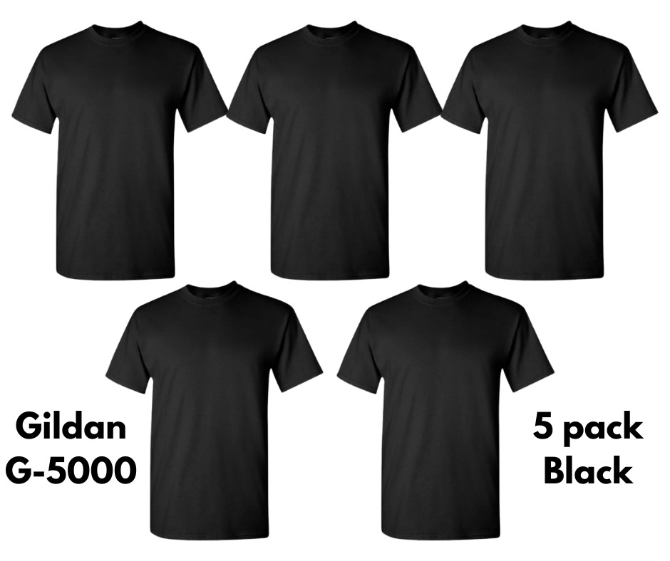Gildan (5-pack) Black Solid Heavy Cotton Short Sleeve Blank T-Shirt S-3XL