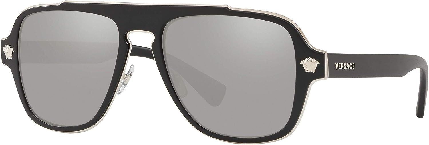 VERSACE VE2199 10006G 56mm MATTE BLACK LT GREY MIRROR SILVER Men’s Sunglasses