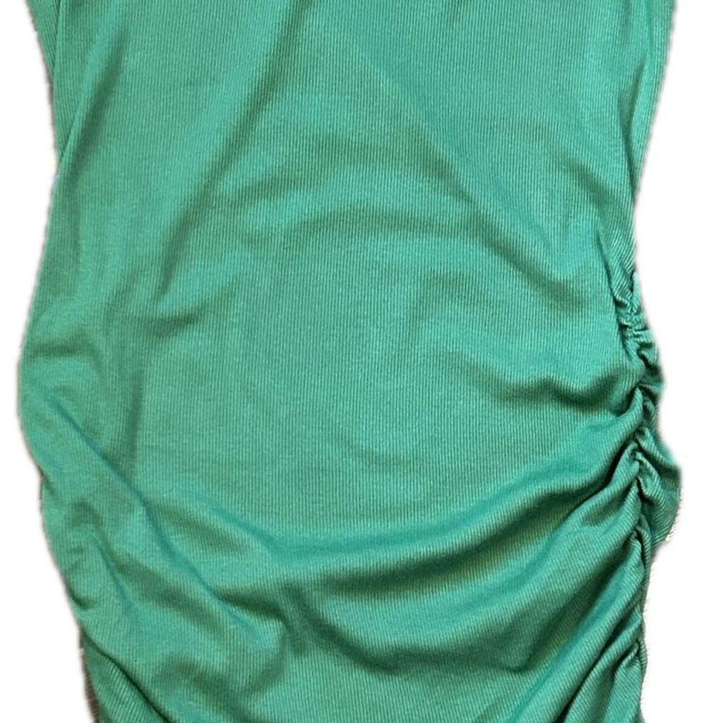 Michael Stars Green Ribbed Side-Ruched Tank Dress Casual Sporty EUC