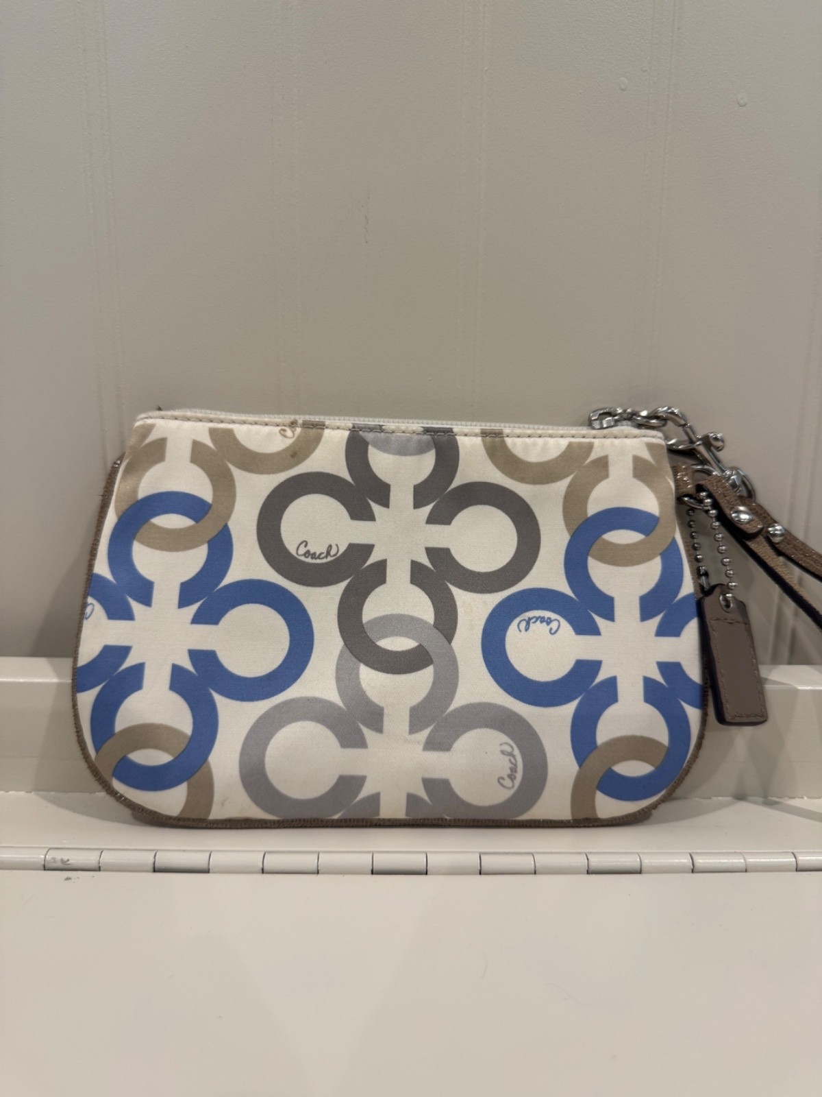 Coach F48898 Clover Print Satin Wristlet in Cream / Neutral Colors