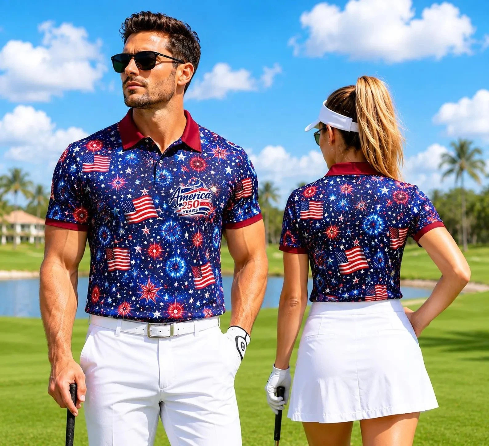 250th Anniversary Polo Shirt 1776-2026, Patriotic Shirt American Flag Polo Men