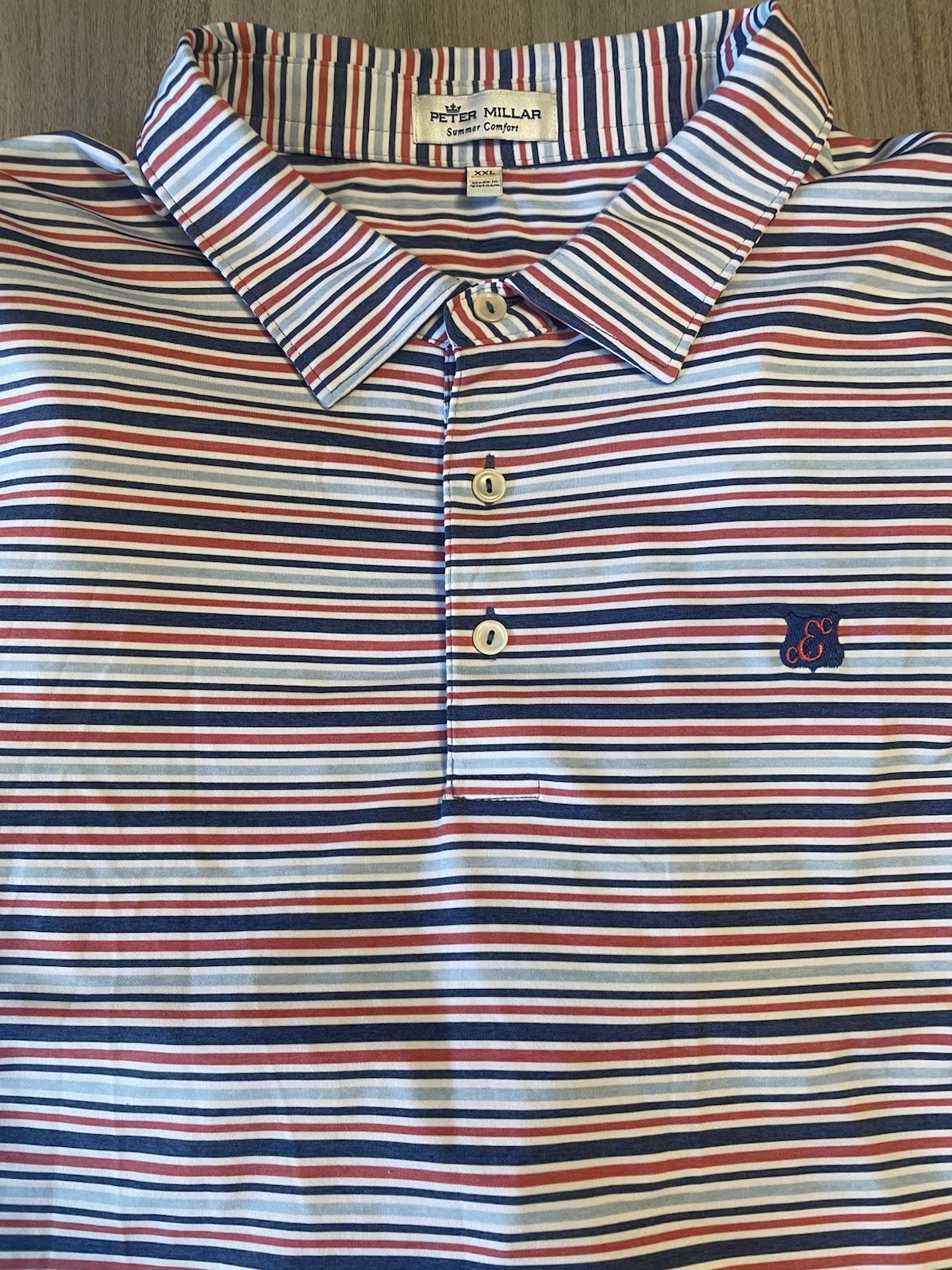 Peter Millar Summer Comfort Polo – XXL – Red, White & Blue Striped – Edgewood