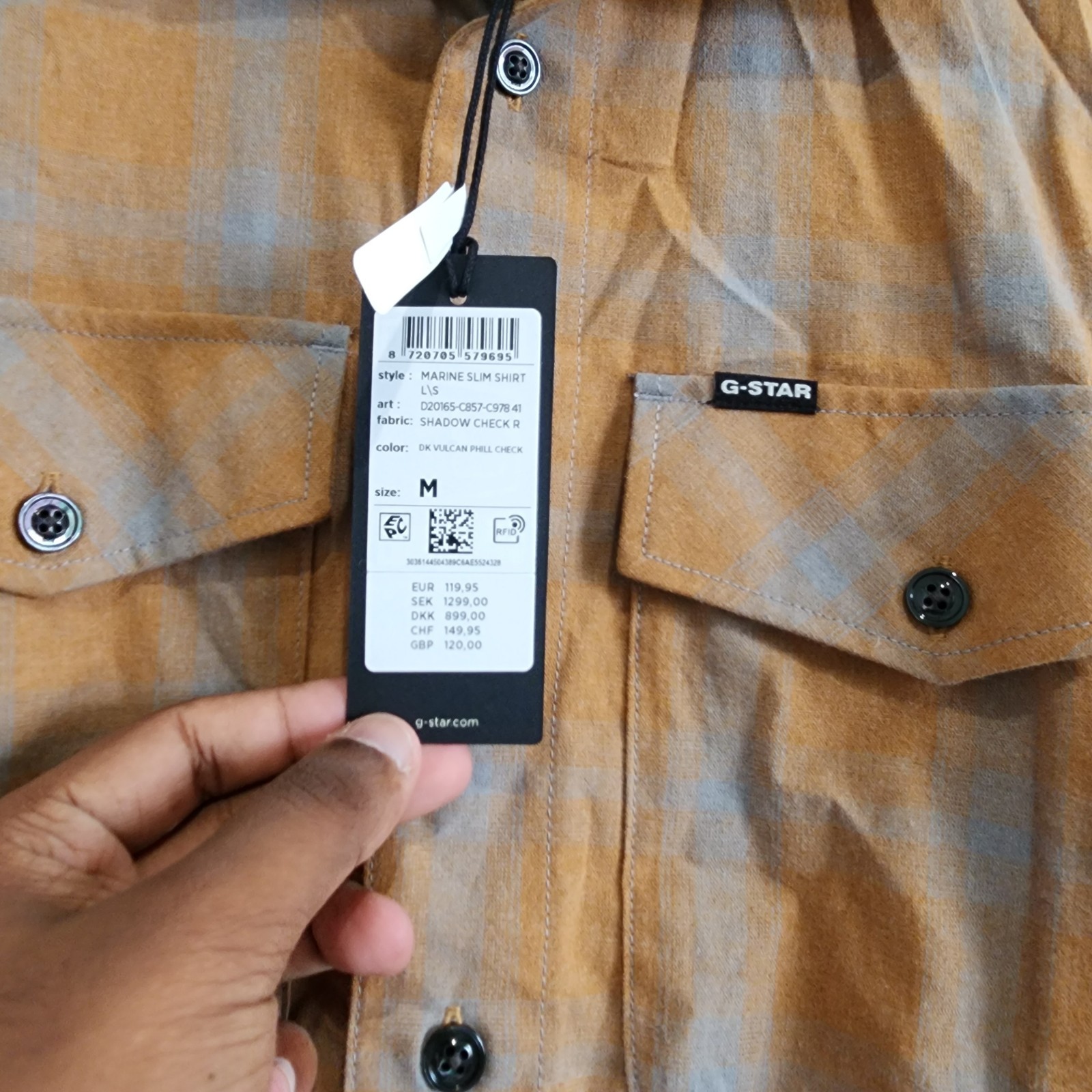 G-Star RAW Marine Slim Shirt BNWT Brown Diamond Denim M Mens Long Sleeve £120
