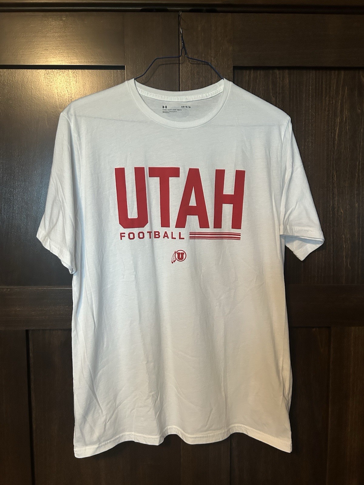 Under Armour Utah Football T Shirt Mens Large White Red Utes NCAA Graphic Tee