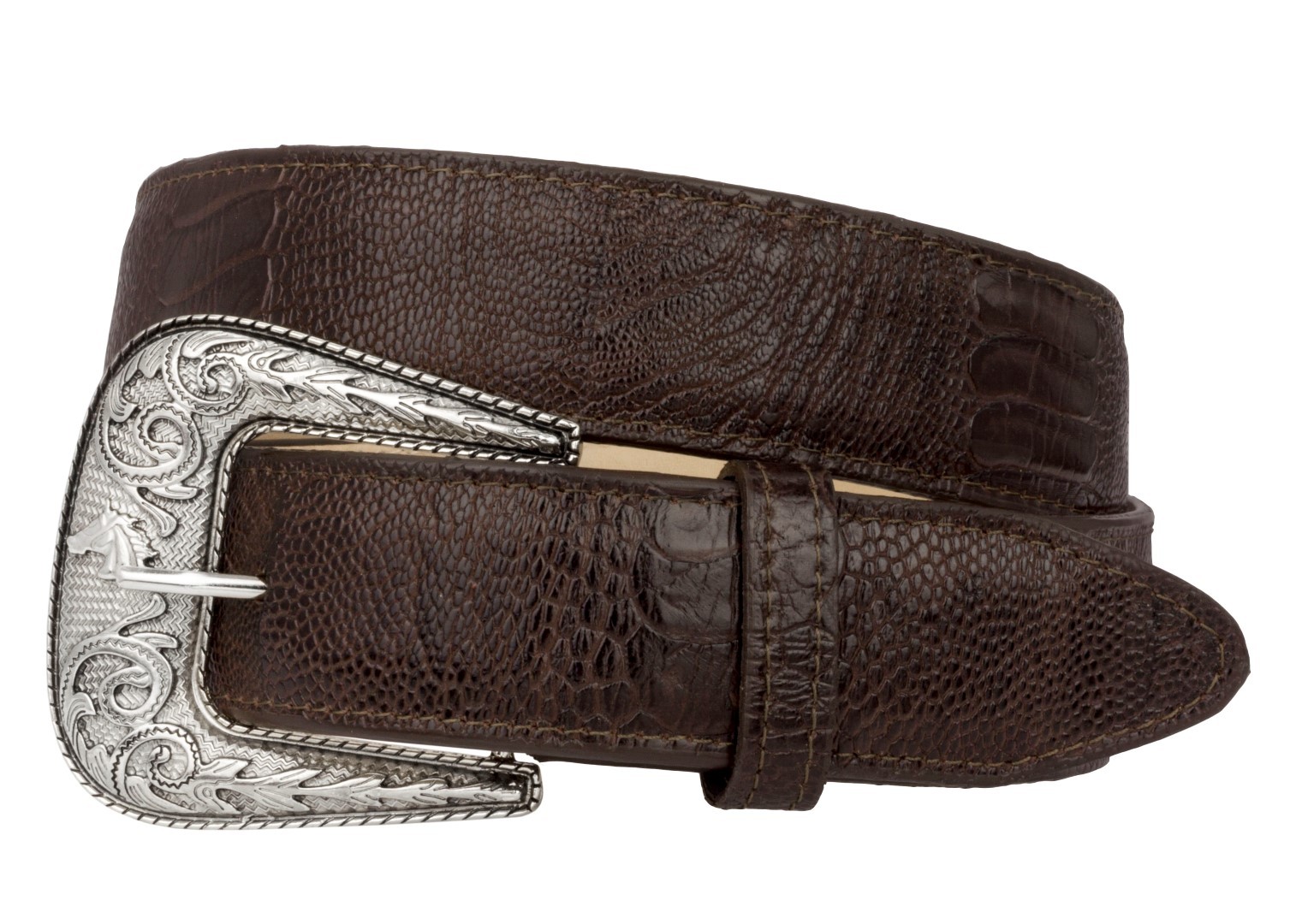 Western Wear Belt Brown Ostrich Foot Leg Print Leather Rancho Cinto Hombre