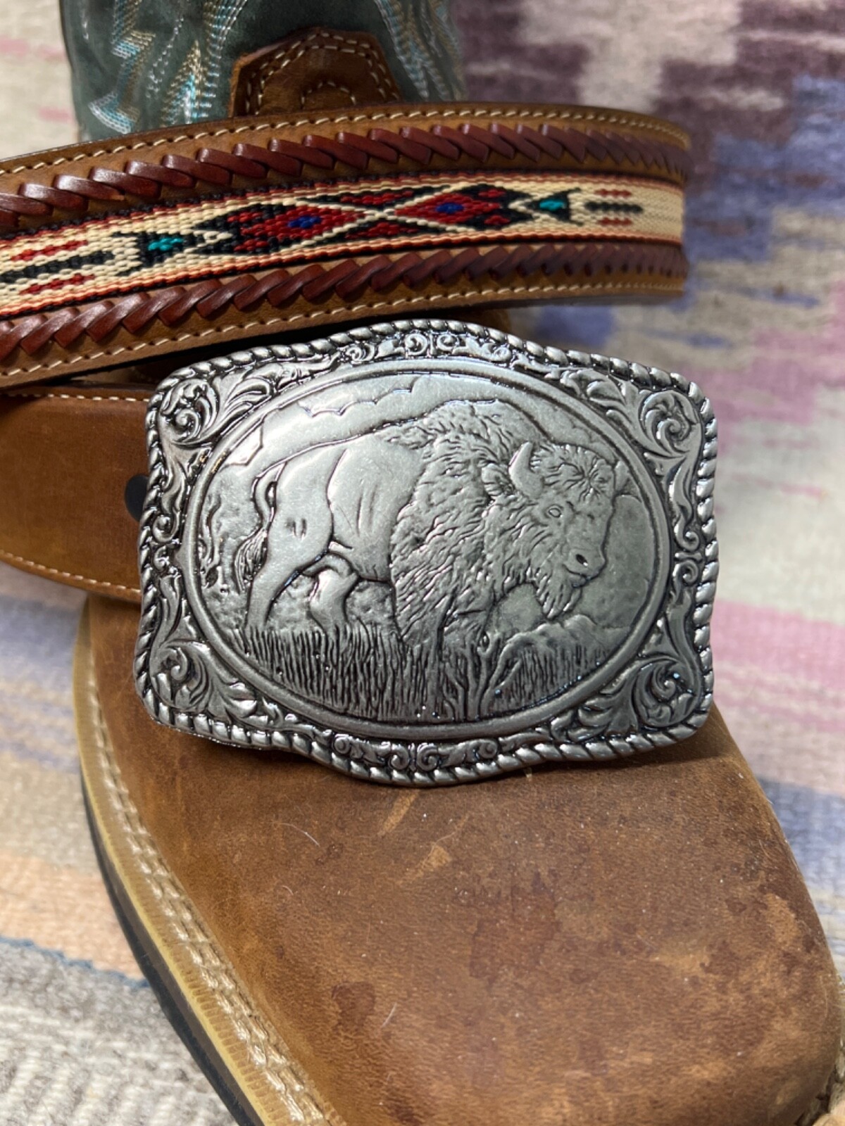 BUFFALO CONCHO WESTERN SILVER BELT ADJUSTABLE BUCKLE FATHER’S DAY Birthday Gift