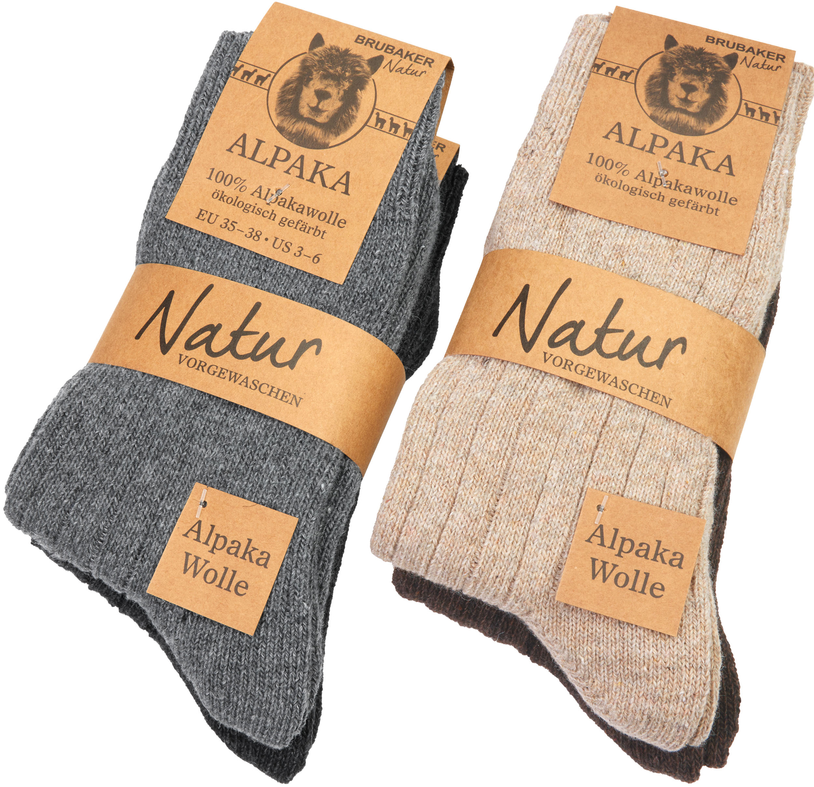BRUBAKER 4 Pairs Alpaca Wool Socks – Fine Knit Socks for Women and Men