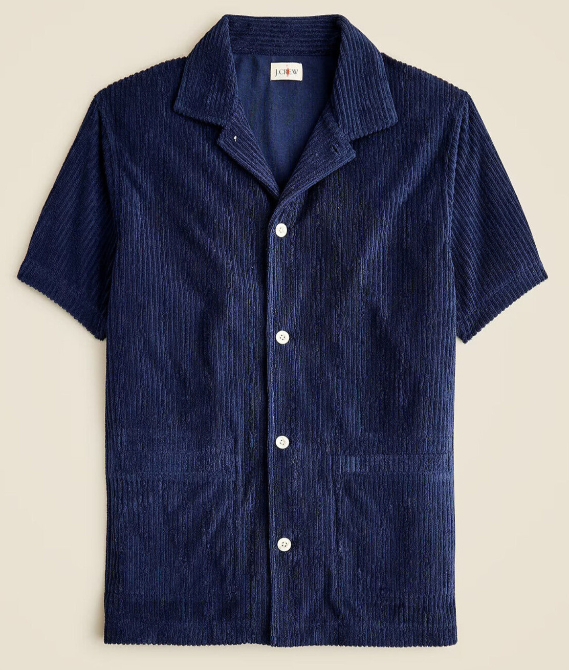 NWT $110 J Crew Short Sleeve Corded Navy Blue Corduroy Terry Camp Collar Shirt