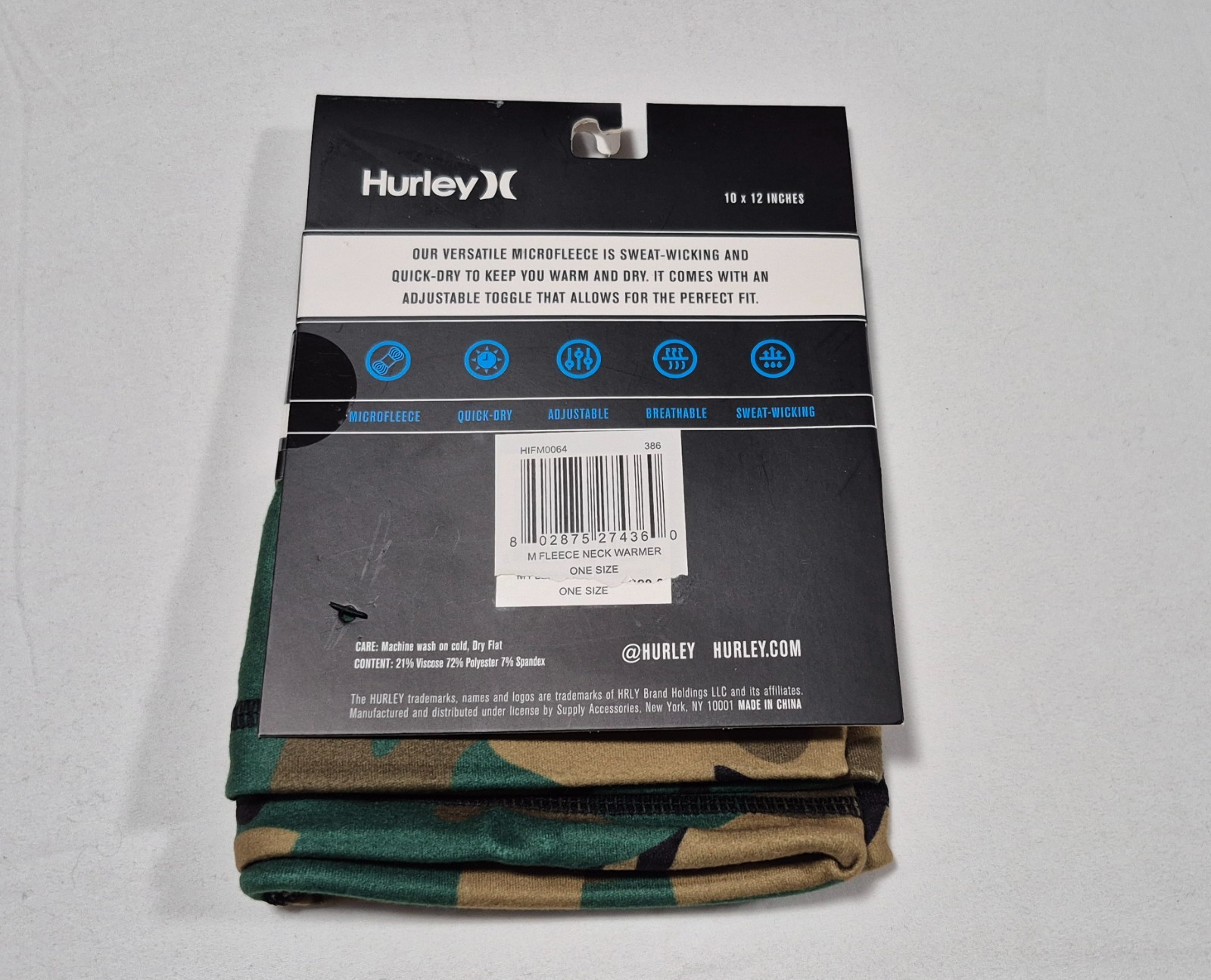Hurley Multi-Functional Seamless Wear Gaiter Face Neck Warmer One Size Microflec