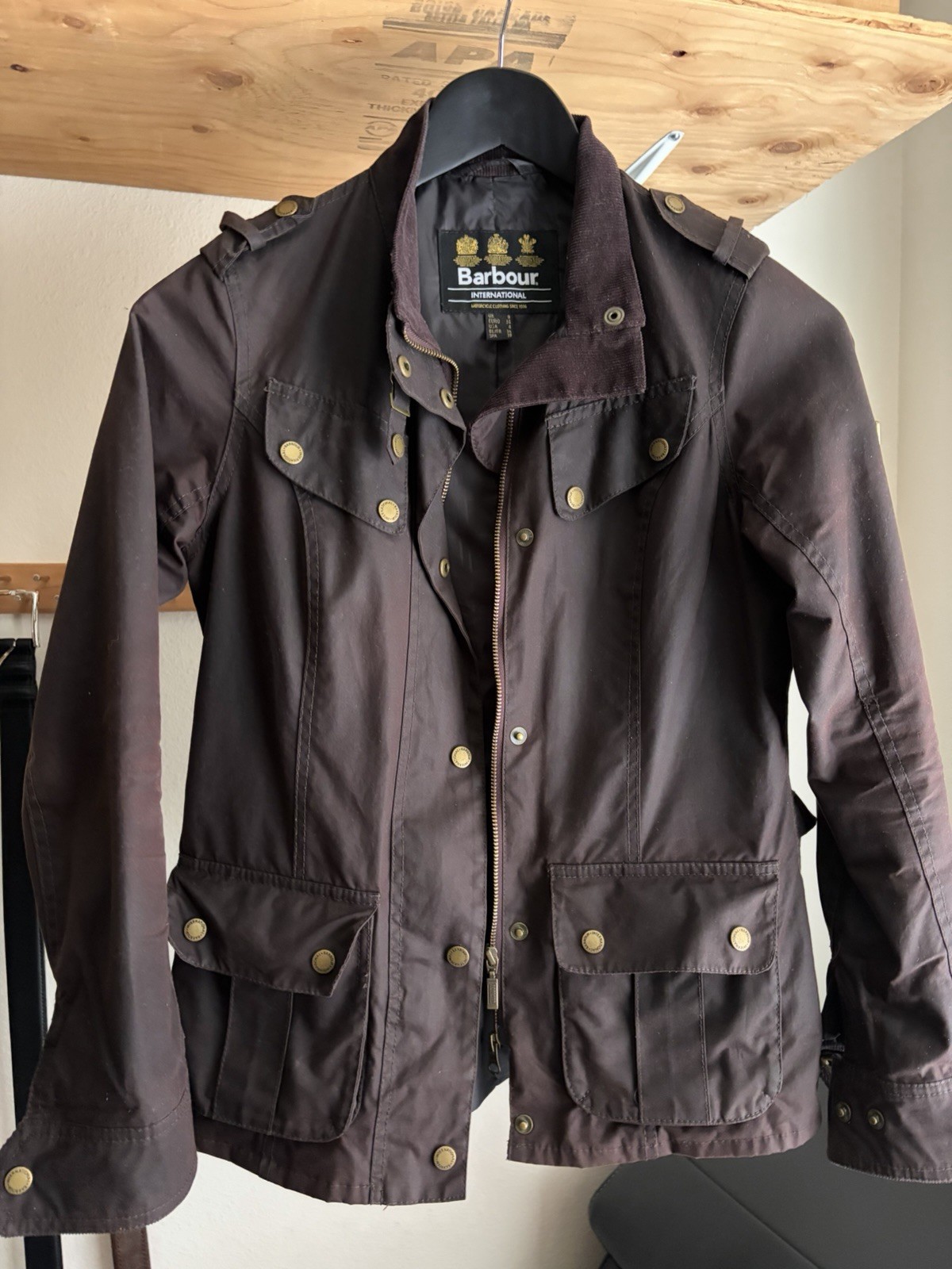Barbour International Women’s Biker Waxed Jacket In Brown, Size 4 US, 8 UK