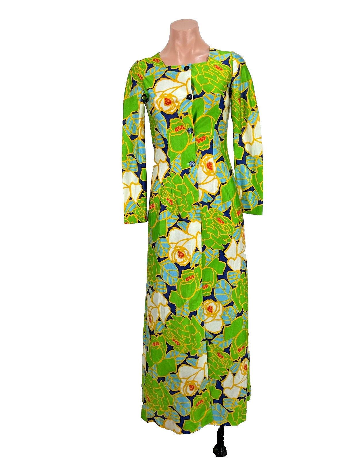 Vintage 70s Kaftan PSYCHEDELIC Sheath Dress Hippie Festival Kaftan Neon Floral