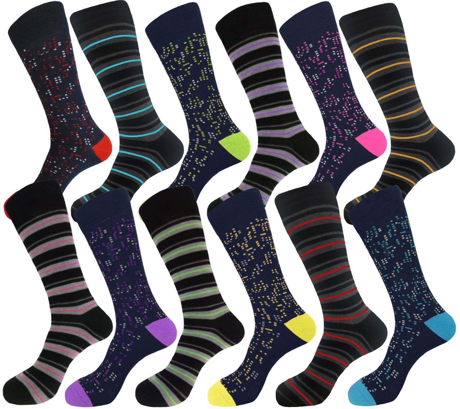 12-6 Pair MULTI DESIGN First quality Multi color Men’s COTTON Dress Socks 10-13