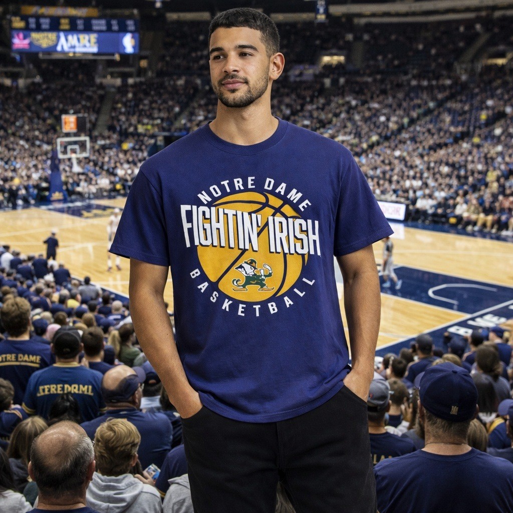 Notre Dame Fighting Irish Basketball T-Shirt, NCAA College Graphic Tee Men’s S