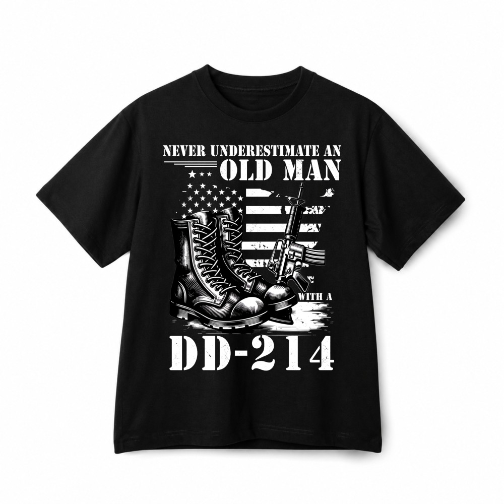 An Old Man DD‑214 Veteran Patriotic Retro Graphic Cotton T‑Shirt Unisex