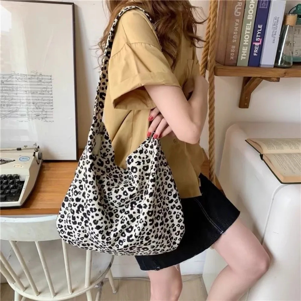 Printed Leopard Print Handbag Large Capacity Tote Bag Canvas Crossbody Bag Korea
