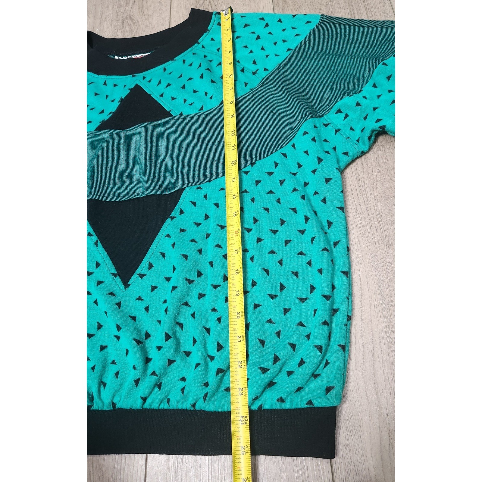 Vintage 80s 90s Gitano Womens Geometric Teal Sweatshirt Retro Top Size M