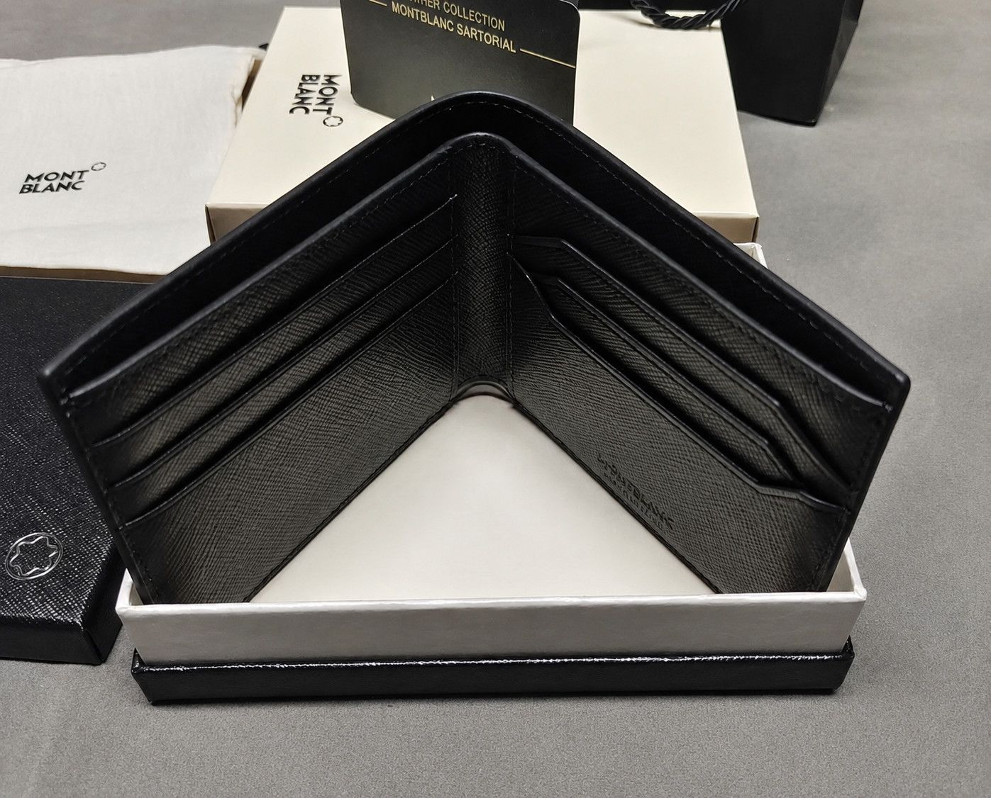 Bifold Wallet Montblanc Meisterstück 6cc Black Leather Card Holder Men