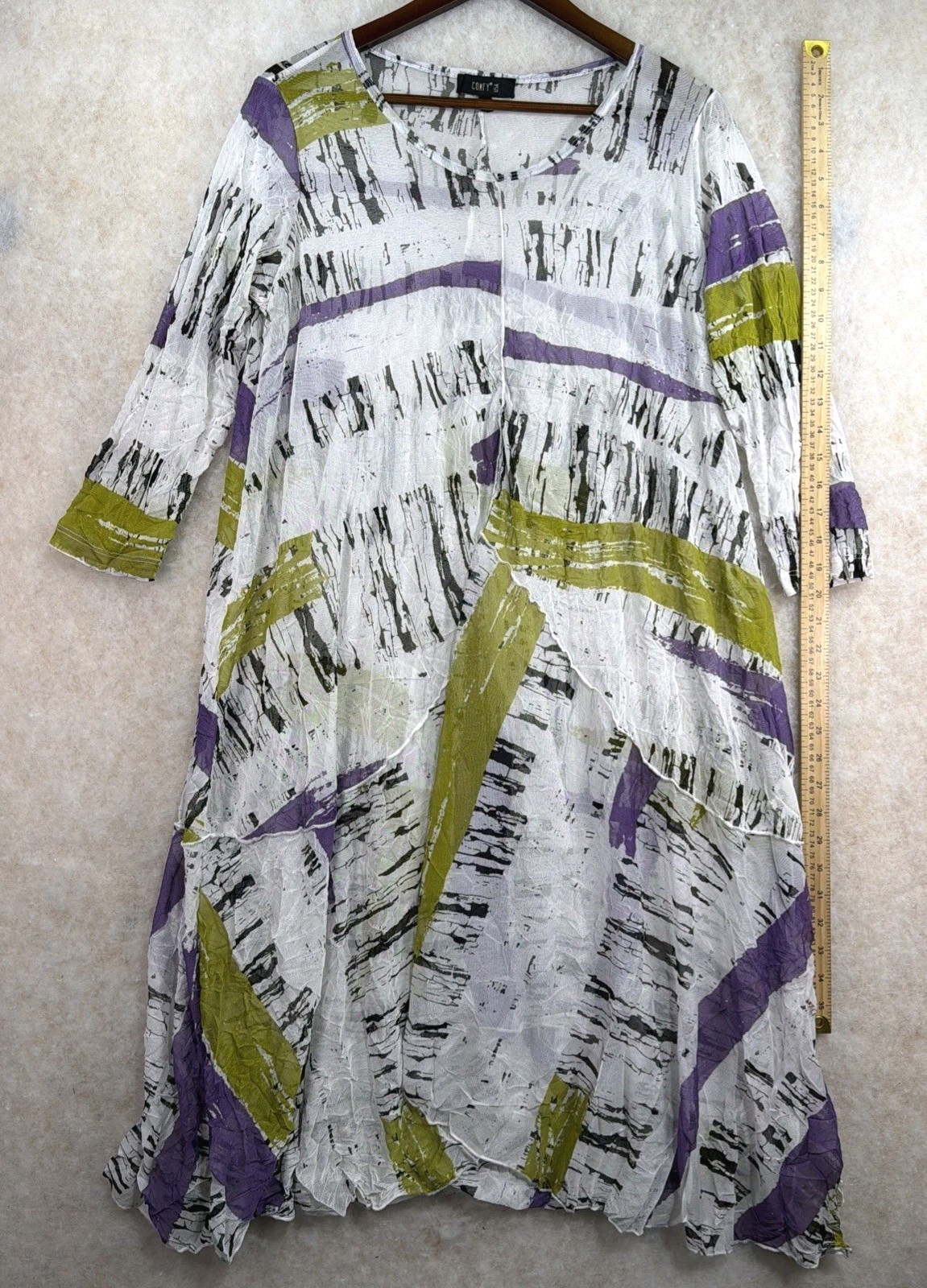 Comfy USA Sheer Tunic Top Multicolor Abstract Print 100% Polyester Size Small