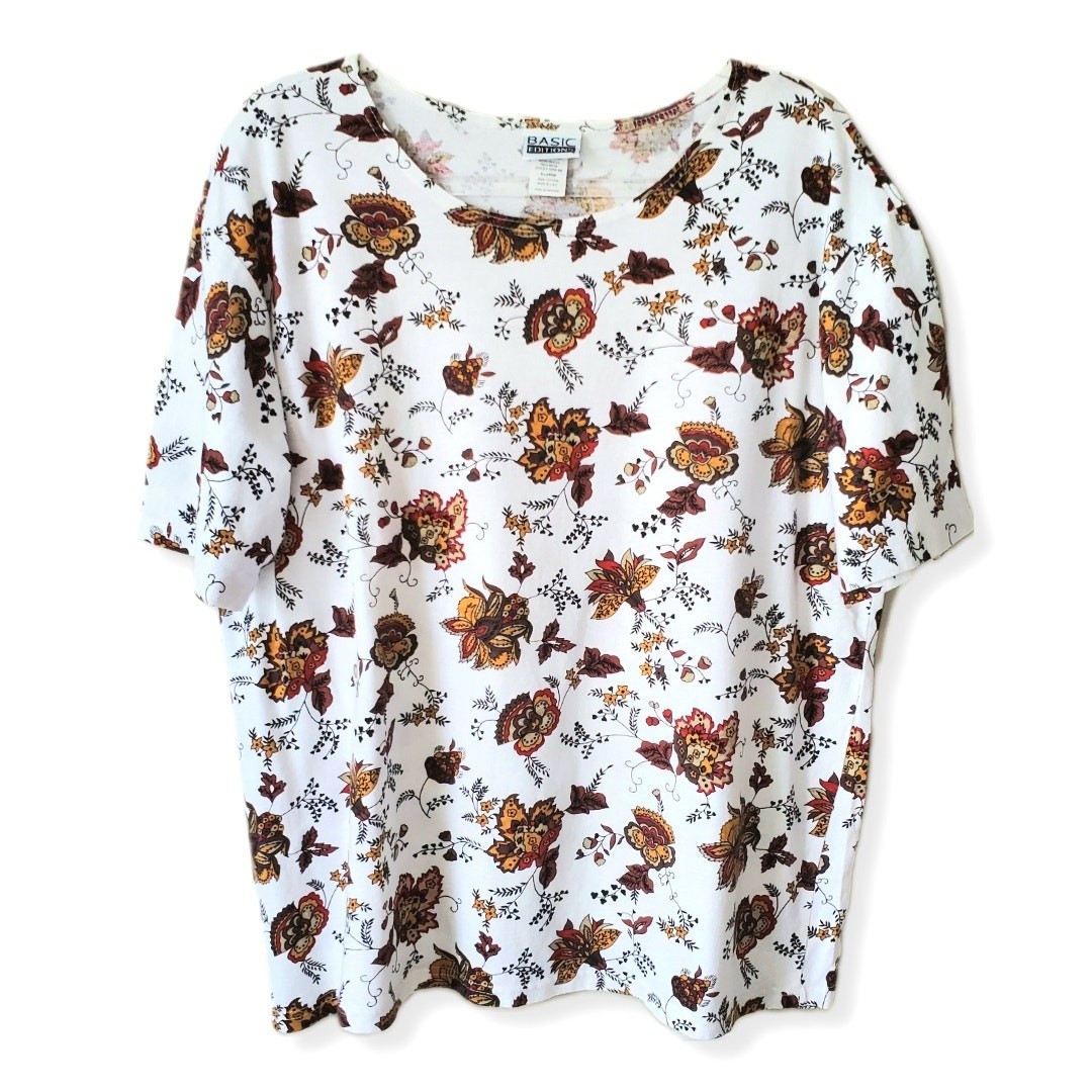Women VTG 80s 90s Fall Floral Tee Shirt XL Nature Goblincore Norm Autumn USA NEW