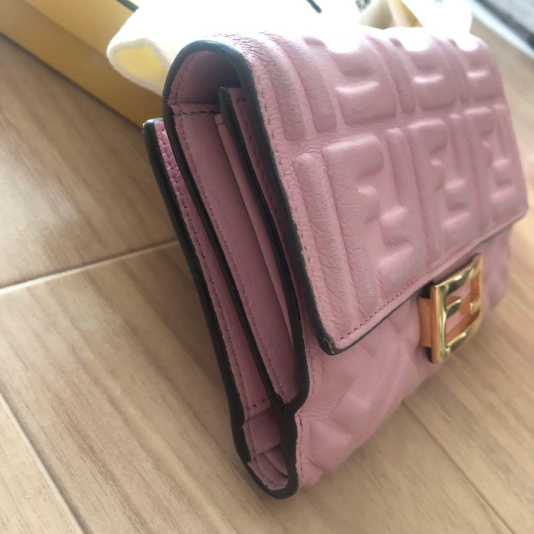 FENDI Pink Leather Logo Bi fold Wallet in Excellent Condition
